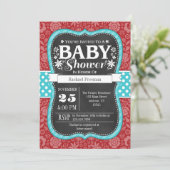 Invitation de Baby shower Floral Turquoise rouge (Debout devant)