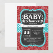 Invitation de Baby shower Floral Turquoise rouge (Devant / Derrière)