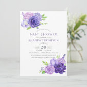 Invitation de Baby shower Floral Ultra Violet (Debout devant)