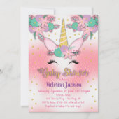 Invitation de Baby shower floral Unicorne d'or (Devant)