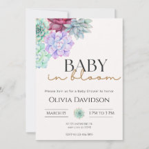 Invitation de baby shower florale aux succulentes 