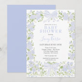 Invitation de baby shower florale bleue, (Devant / Derrière)