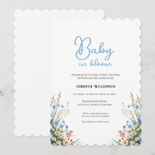 Invitation de baby shower florale bleue, bébé en f