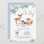Invitation de Baby Shower Florale Bleue de la Forê (Devant / Derrière)