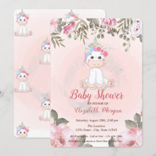 Invitation de baby shower florale Licorne Bébé Mig
