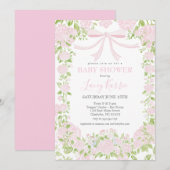 Invitation de baby shower florale rose, (Devant / Derrière)