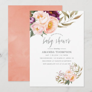 Invitation de Baby Shower Florale Rose et Bourgogn