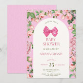 Invitation de baby shower florale rose – Modèle mo (Devant / Derrière)