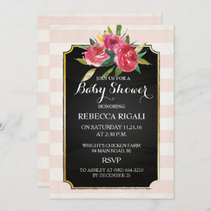 Invitation de Baby shower - Flore à bandes roses