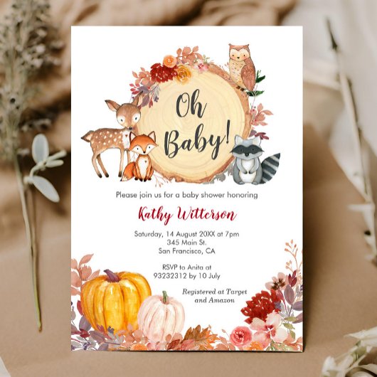 Invitation de Baby shower forestier floral automne