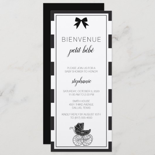 Invitation de Baby shower français noir et blanc (Devant / Derrière)