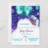 Invitation de baby shower fusée espace aquarelle (Devant)