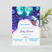 Invitation de baby shower fusée espace aquarelle (Debout devant)