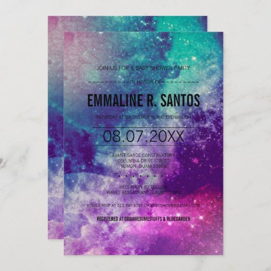 Invitation de Baby shower Galaxy (Devant / Derrière)