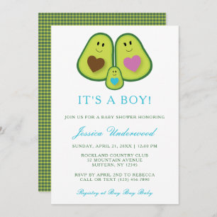 Invitation de Baby shower garçon à l'Avocado migno