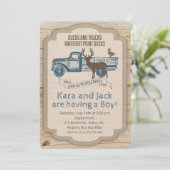 Invitation de Baby Shower Garçon Camion Cerf Rusti (Debout devant)
