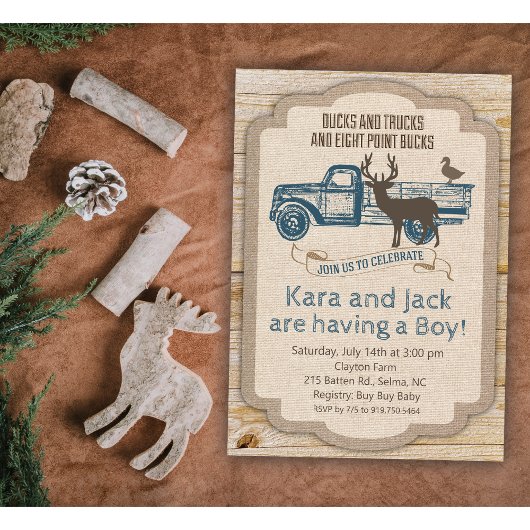 Invitation de Baby Shower Garçon Camion Cerf Rusti