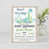 Invitation de Baby Shower Garçon Dinosaure Rustiqu (Debout devant)