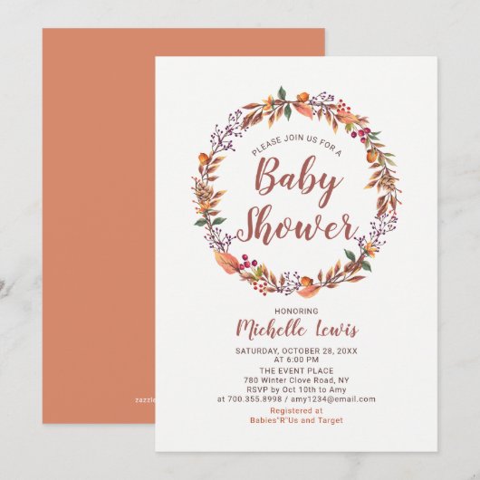 Invitation de Baby Shower Garçon Moderne Fleurs d' (Devant / Derrière)