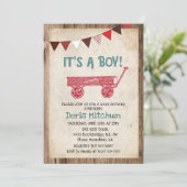 Invitation de Baby Shower Garçon Wagon Rustique Vi (Debout devant)