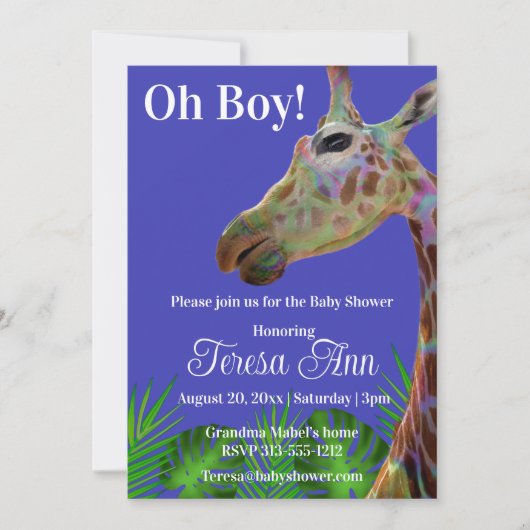 Invitation de baby shower Giraffe coloré amusant (Devant)