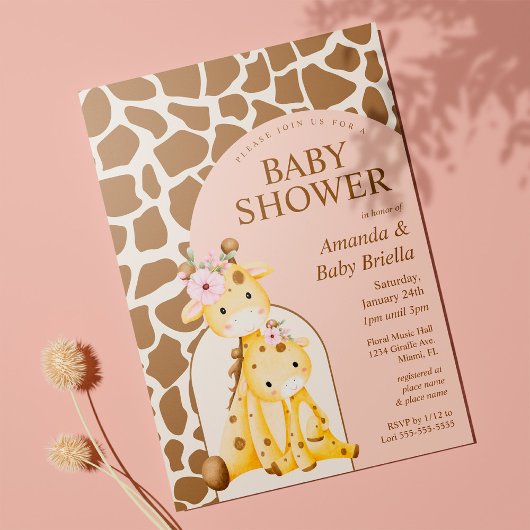 Invitation de Baby shower Girl Giraffe