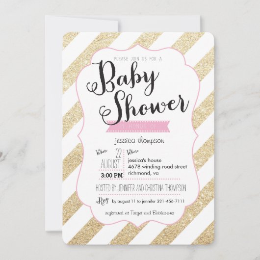 Invitation de Baby shower Gold Parties scintillant (Devant)