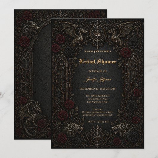 Invitation de baby shower gothique Dark GOT (Devant / Derrière)