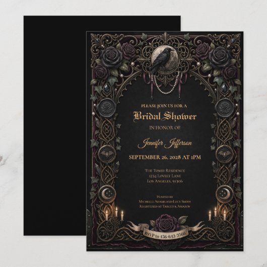 Invitation de baby shower gothique sombre (Devant / Derrière)