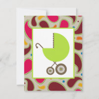Invitation de Baby shower Green Carriage & Paisley