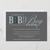 Invitation de Baby shower gris 5x7 - Bleu (Devant / Derrière)