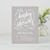 Invitation de Baby shower gris et bleu doux (Debout devant)