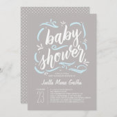 Invitation de Baby shower gris et bleu doux (Devant / Derrière)