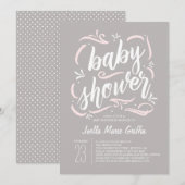 Invitation de Baby shower gris et rose (Devant / Derrière)