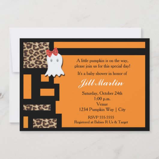 Invitation de Baby shower Halloween Ghost & Leopar (Devant)