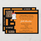Invitation de Baby shower Halloween Ghost & Leopar (Devant / Derrière)