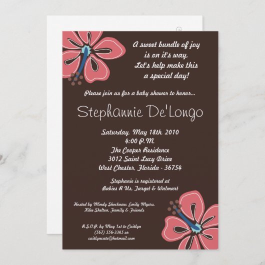 Invitation de Baby shower Hawaiian HibiscusFlower (Devant / Derrière)