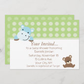 Invitation de Baby shower Hippo (Devant / Derrière)