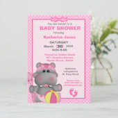 Invitation de Baby shower Hippo rose mignon (Debout devant)