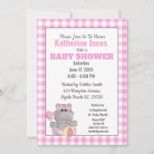 Invitation de Baby shower Hippo rose mignon (Devant)