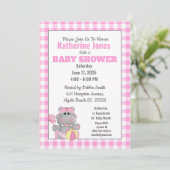 Invitation de Baby shower Hippo rose mignon (Debout devant)
