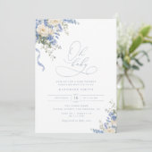 Invitation de baby shower Hydrangea Dusty Blue (Debout devant)