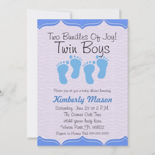 Invitation De Baby shower Joy Twin Boys (Devant)