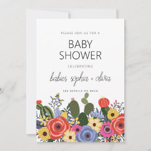 Invitation de Baby shower Jumeau Floral Boho moder