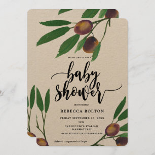invitation de baby shower kraft moderne et olives 