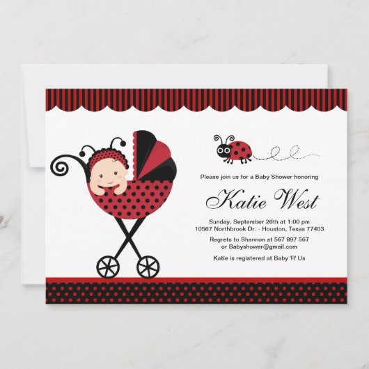 Invitation de Baby shower Lady Bug (Devant)