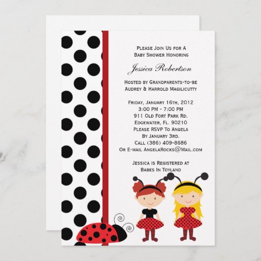 Invitation de Baby shower Lady Bug (Devant / Derrière)