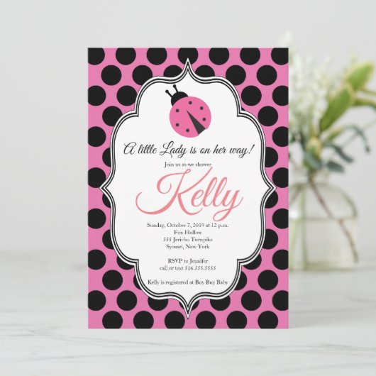 Invitation de Baby shower Lady Bug (Debout devant)