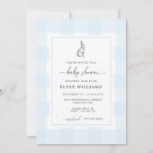 Invitation de Baby Shower Lapin aux carreaux bleus (Devant)