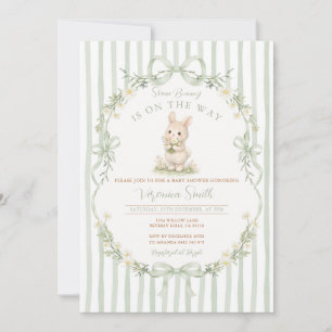 Invitation de baby shower Lapin Sage Vert à rayure